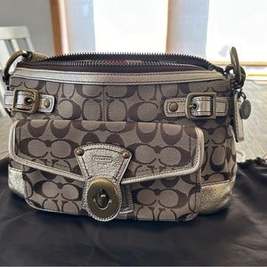 Coach Vintage Gold and Khaki Signature Shoulder Bag